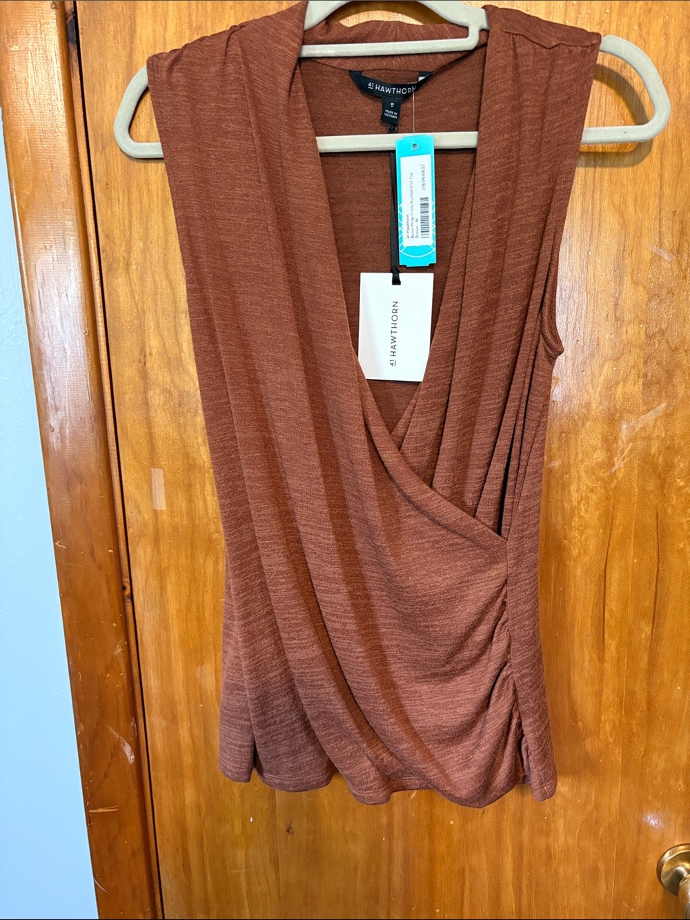 NWT 41 Hawthorn Benni Wrap Front Ruched Knit Top - Brown - Size M